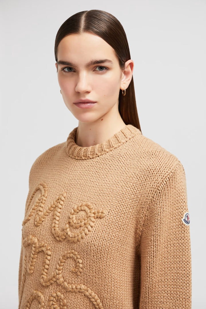 MONCLER Embroidered Logo Cotton Jumper Camel Beige - Dale
