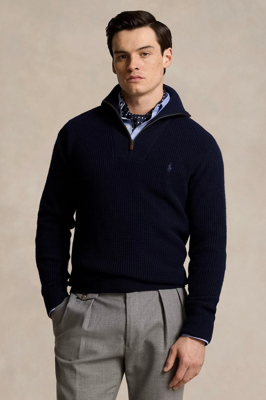 POLO RALPH LAUREN Waffle Wool-Cotton Quarter-Zip Jumper Navy - Dale