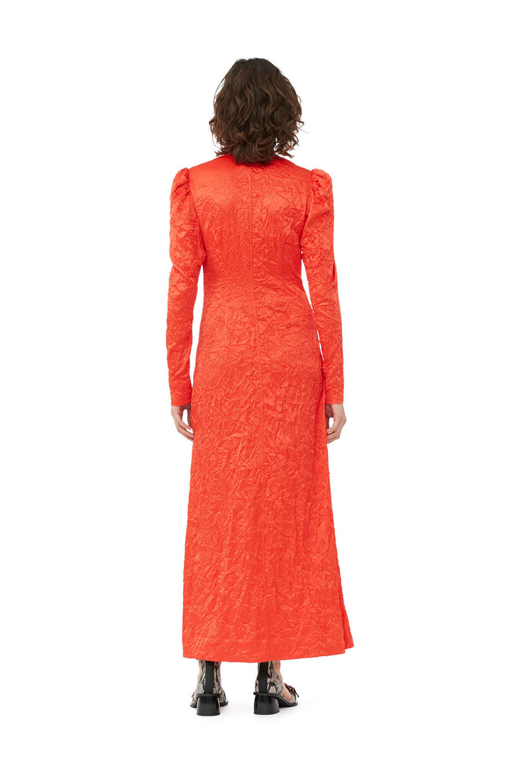 GANNI Crinkled Satin Long Dress - GRENADINE - Dale