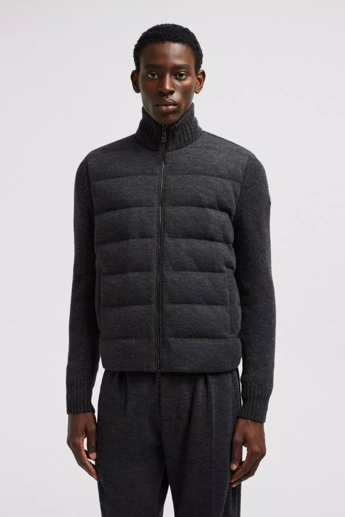 MONCLER Padded Wool Cashmere Zip-Up Cardigan Dark Grey - Dale