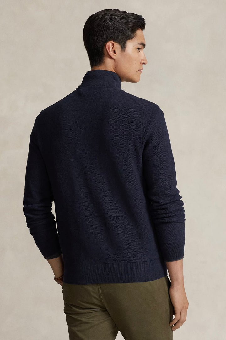 Mesh-Knit Cotton Quarter-Zip Jumper Navy Heather