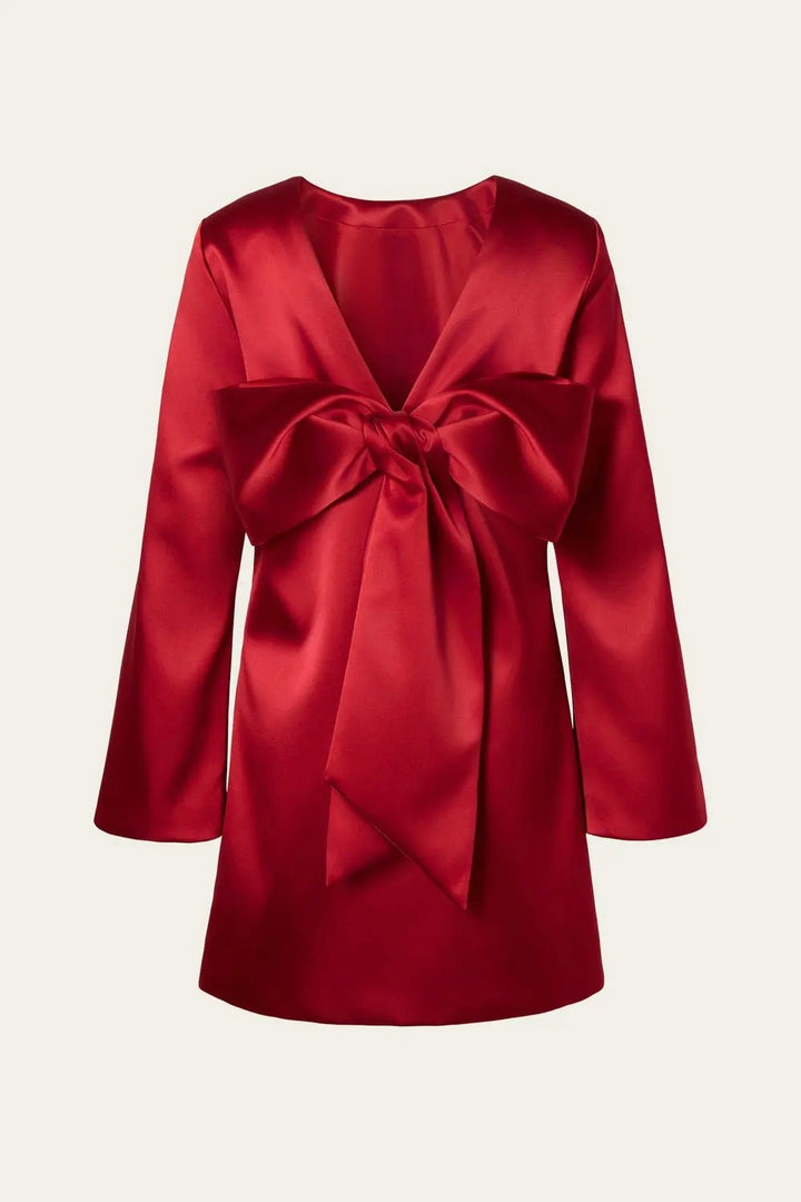 Elna Bow Detailed Mini Dress Deep Red