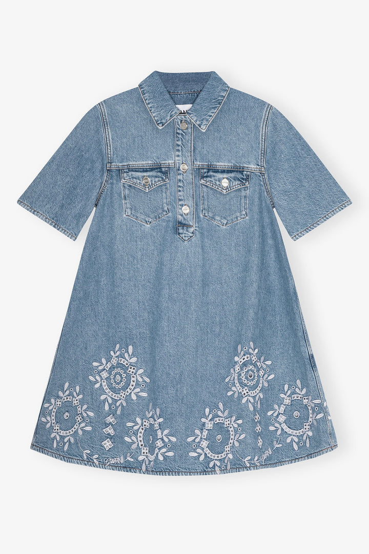GANNI Broderie Anglaise Denim Mini Dress - Dale