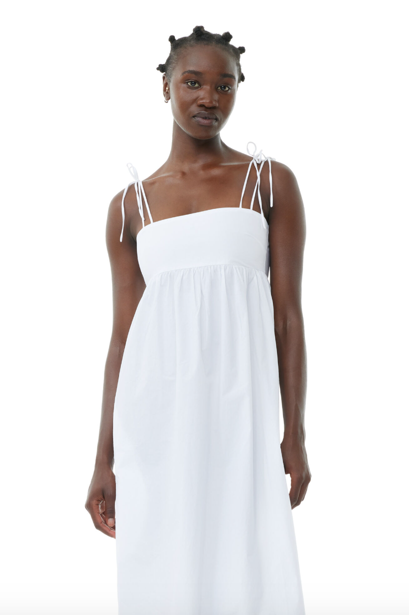GANNI Cotton Poplin String Midi Dress - Bright White - Dale