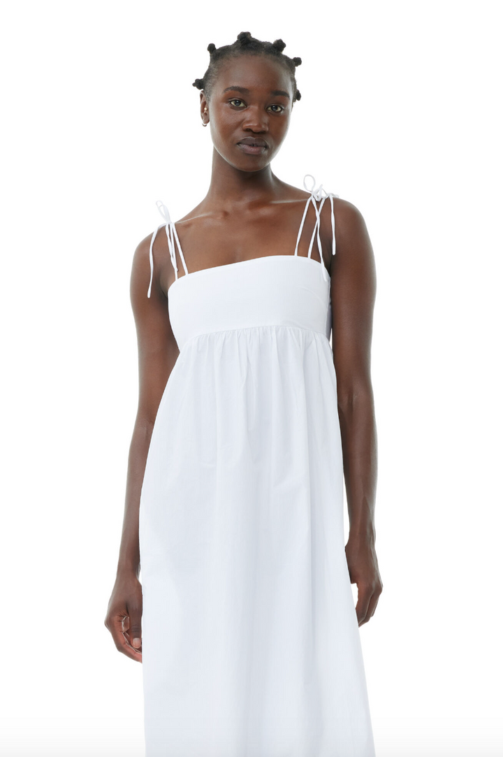 GANNI Cotton Poplin String Midi Dress - Bright White - Dale