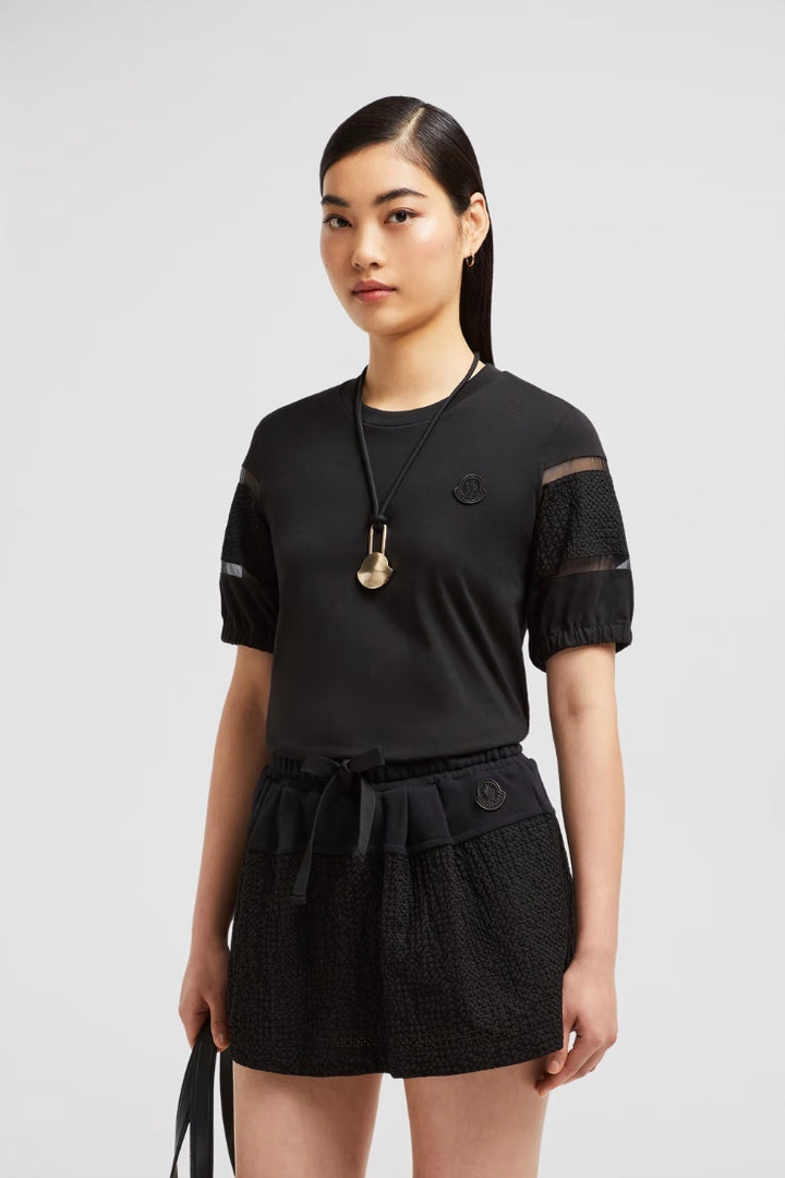 MONCLER Silk Trim Cotton T-Shirt Black - Dale