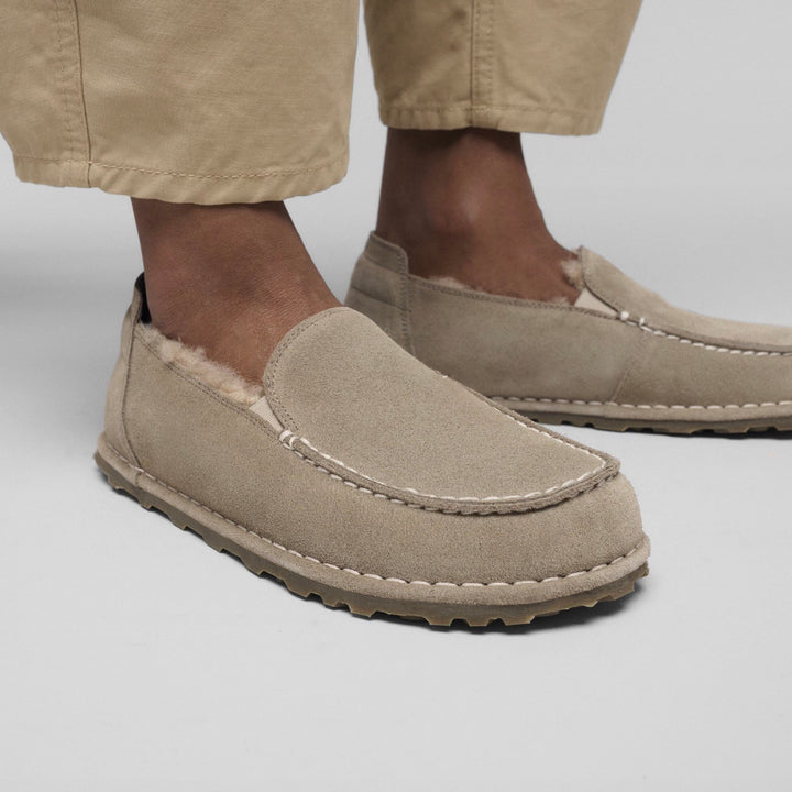 BIRKENSTOCK Utti Shearling Suede Leather Taupe Dame - Dale