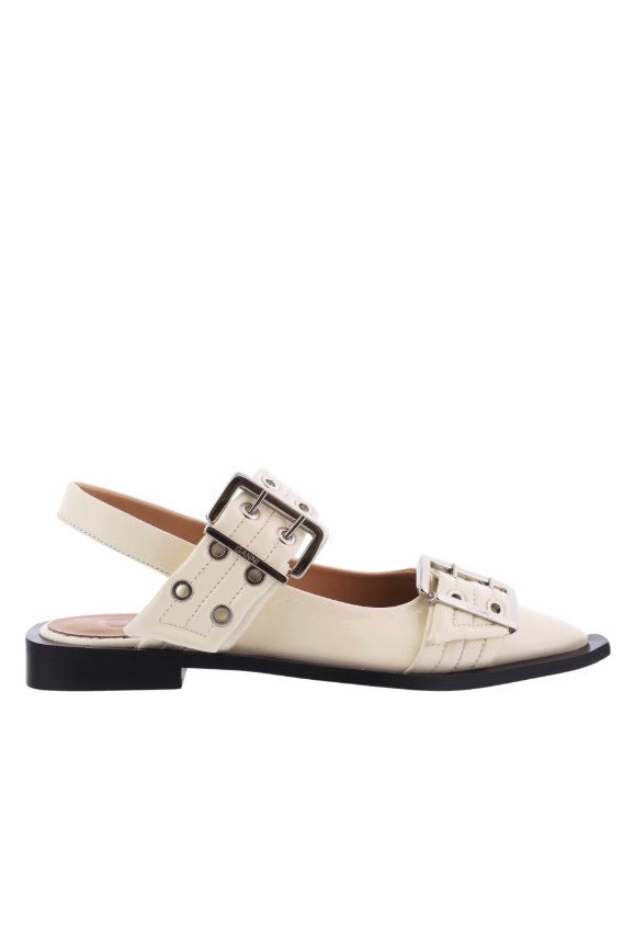 GANNI Feminine Buckle Ballerina Naplack Egret - Dale