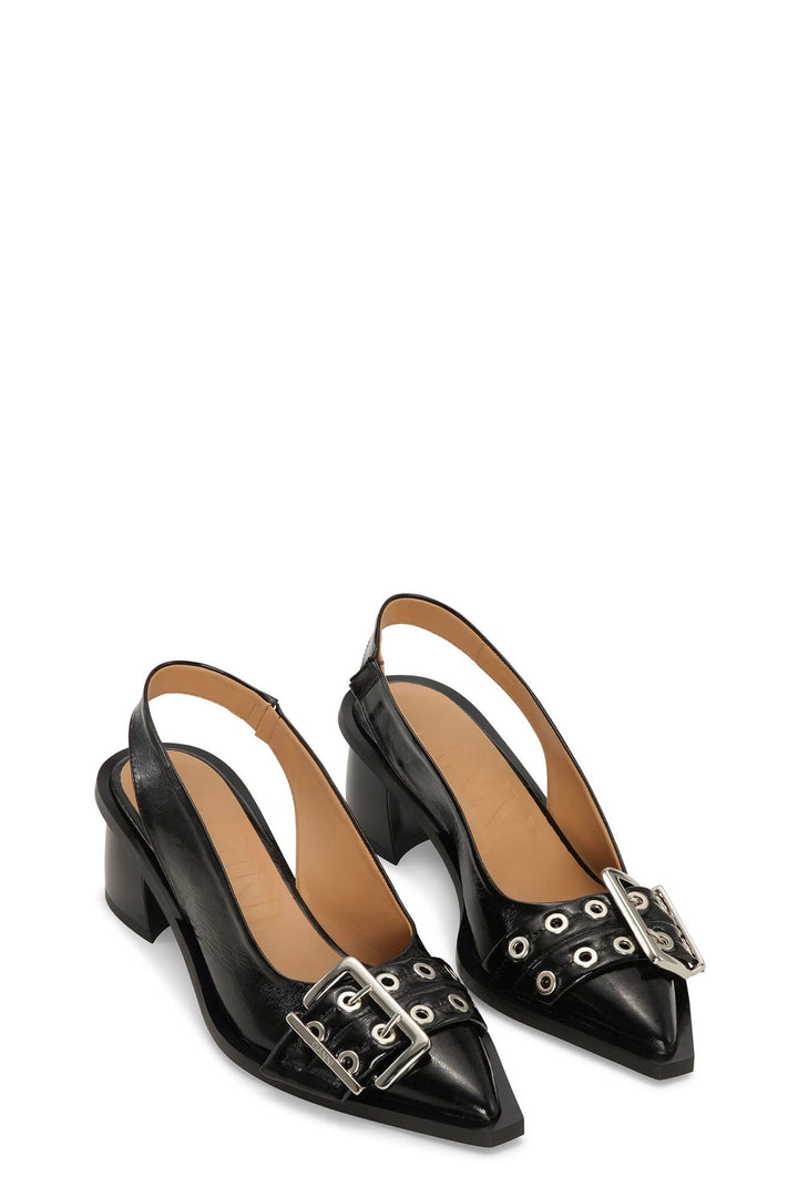 GANNI Feminine Buckle Slingback Pump Naplack Black - Dale