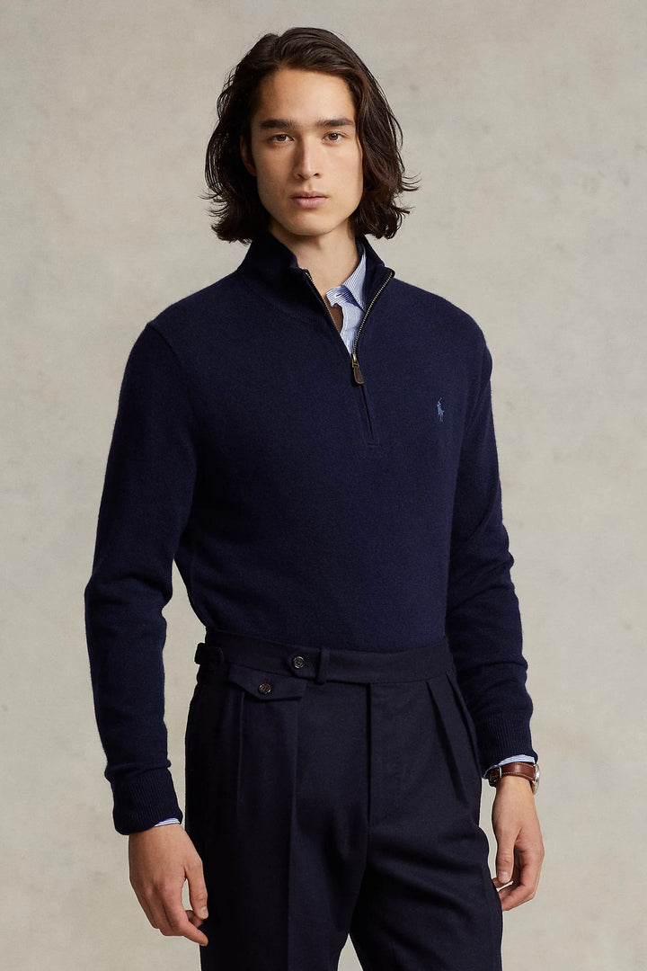 POLO RALPH LAUREN Wool Quarter-Zip Jumper Hunter Navy - Dale