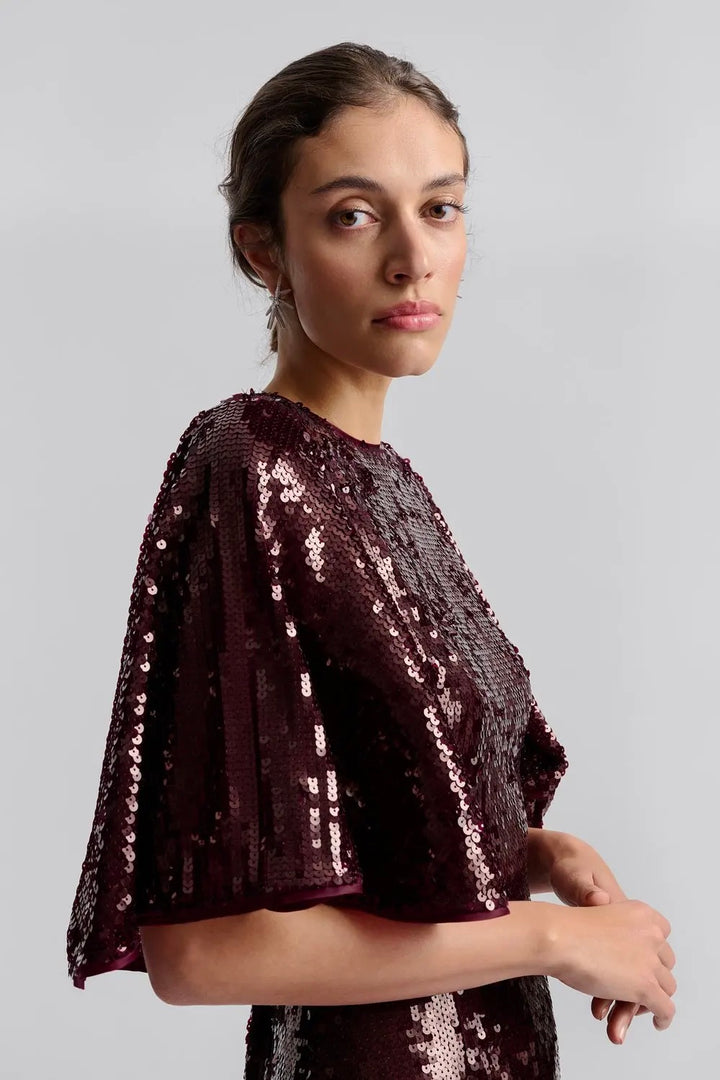 BY MALINA Yvette Wide Sleeve Sequin Mini Dress Deep Red - Dale
