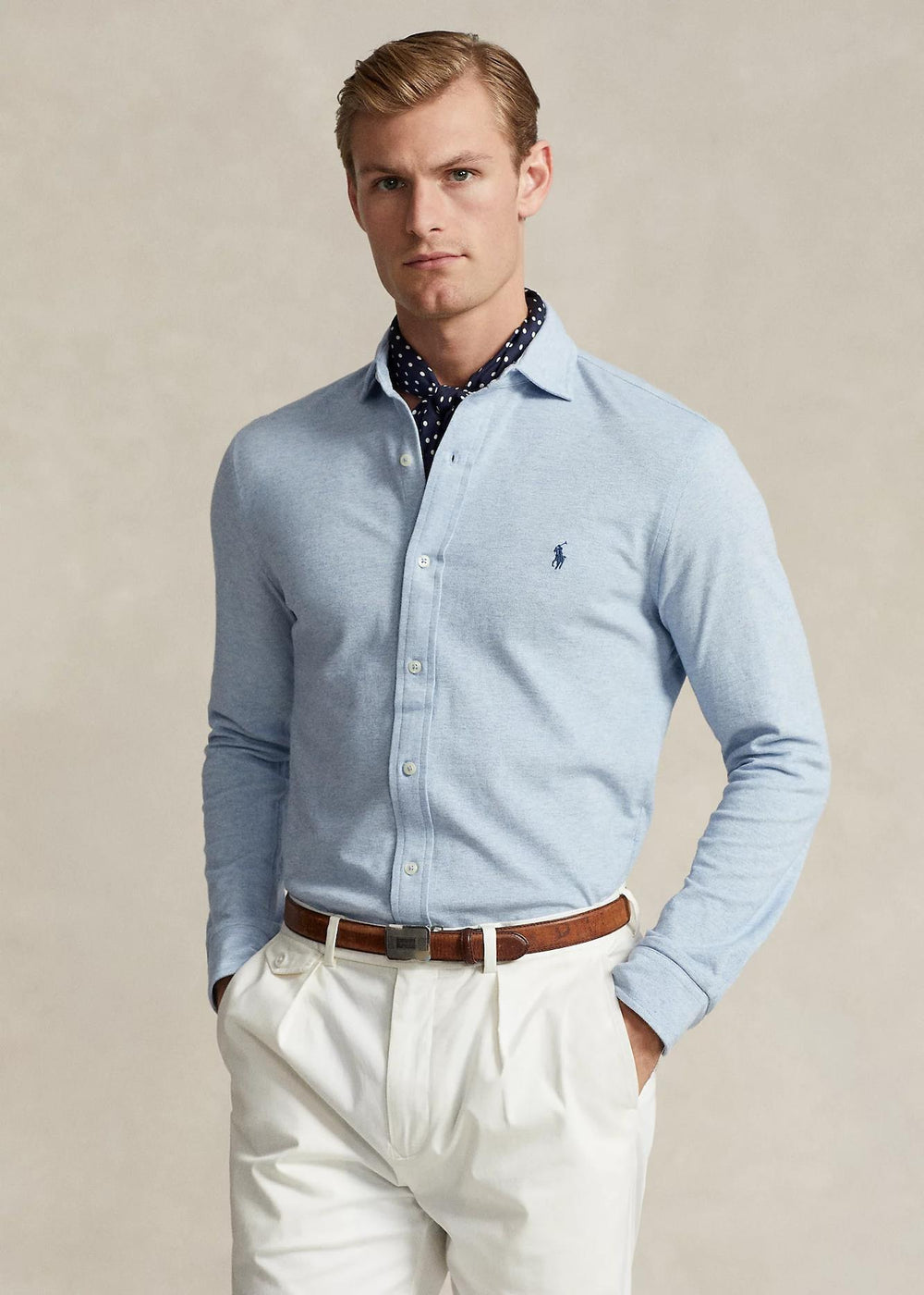 POLO RALPH LAUREN Jacquard-Textured Mesh Shirt Isle Heather - Dale