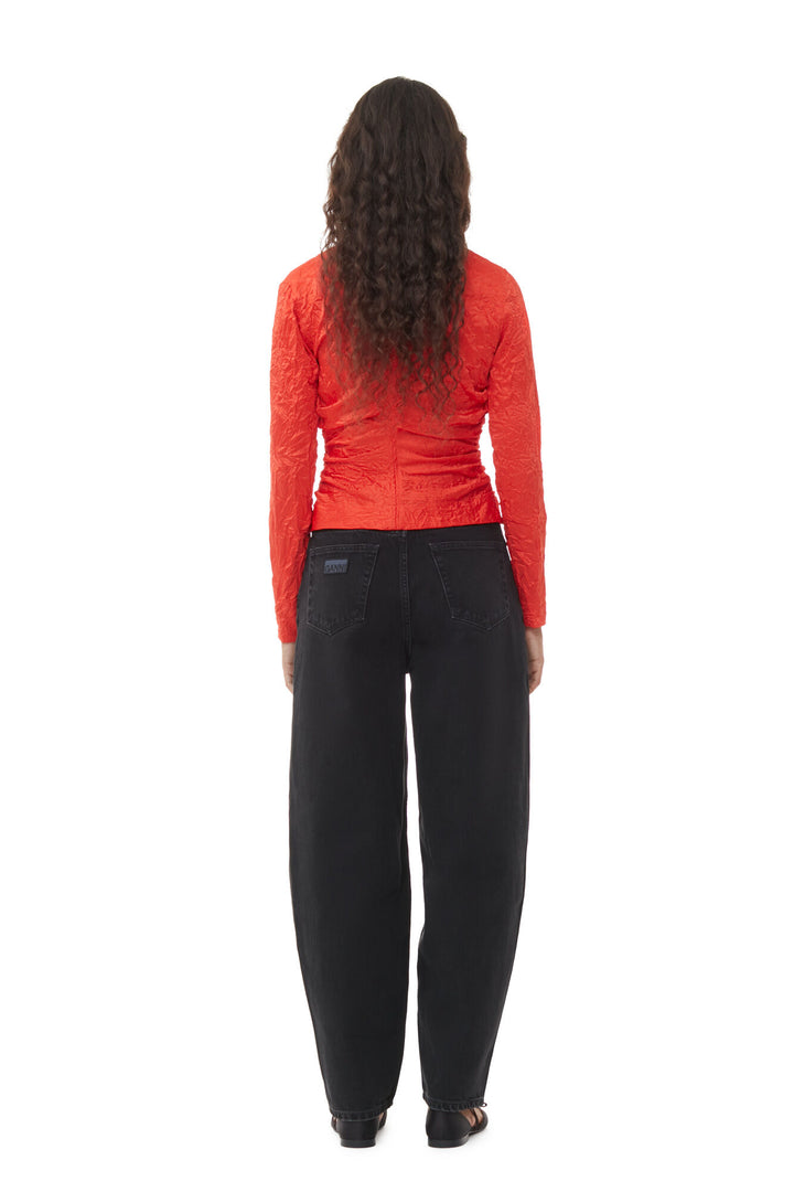 GANNI - Crinkled Satin V-neck Shirt - Dale