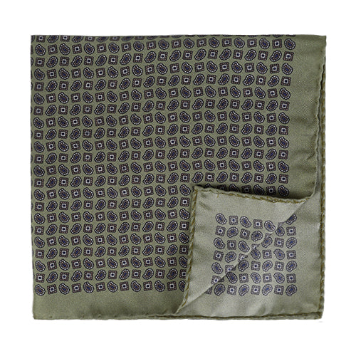 Silk Pocketsquare Olive Pattern