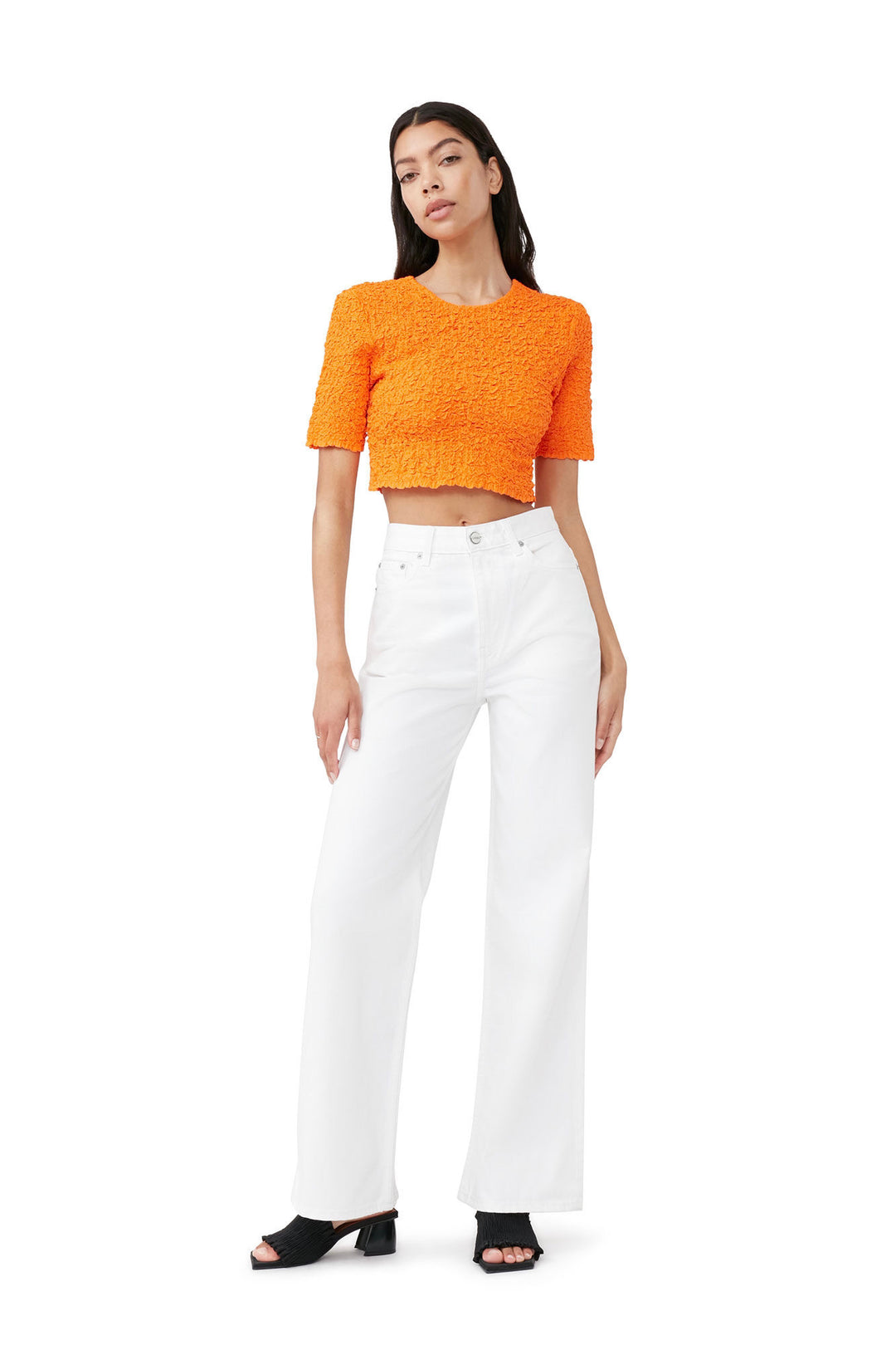 GANNI - Cotton Poplin O-neck Cropped Smock Top - Dale