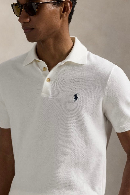 POLO RALPH LAUREN Cotton Polo-Collar Jumper Deckwash White - Dale