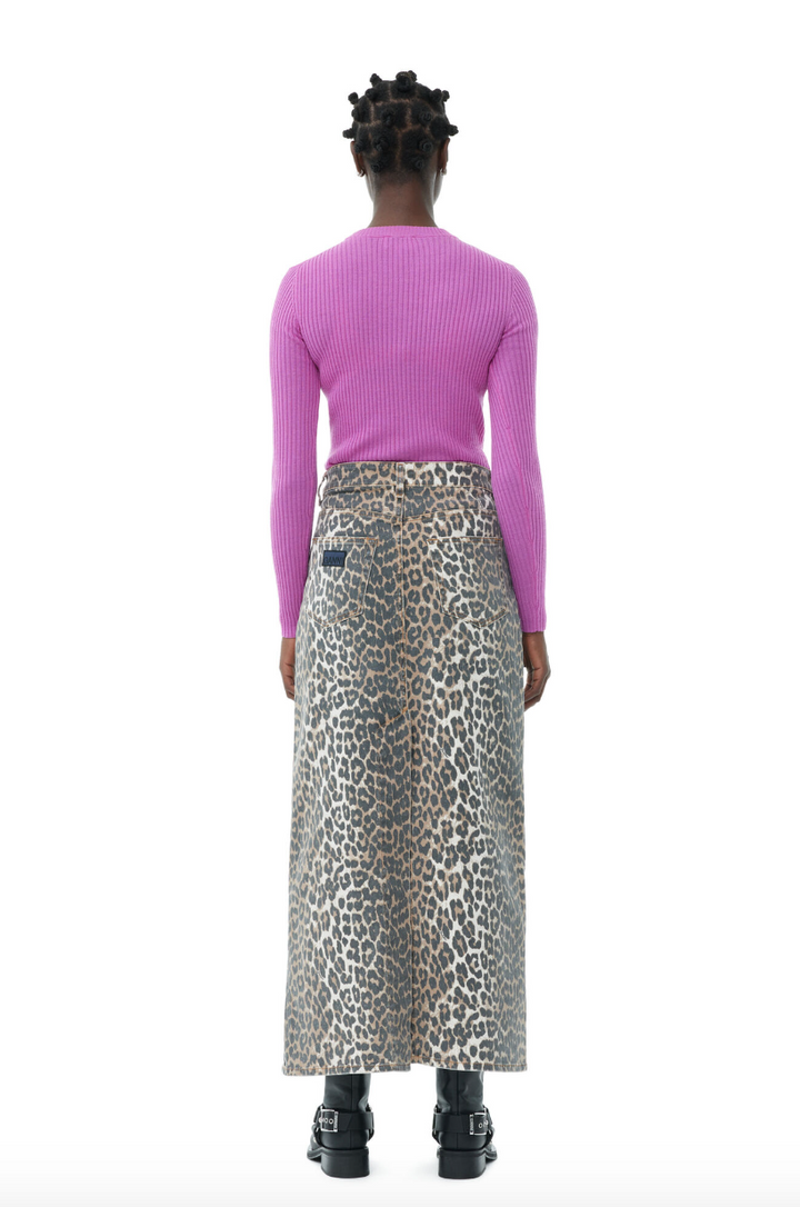 GANNI Print Denim Maxi Slit Skirt - Dale