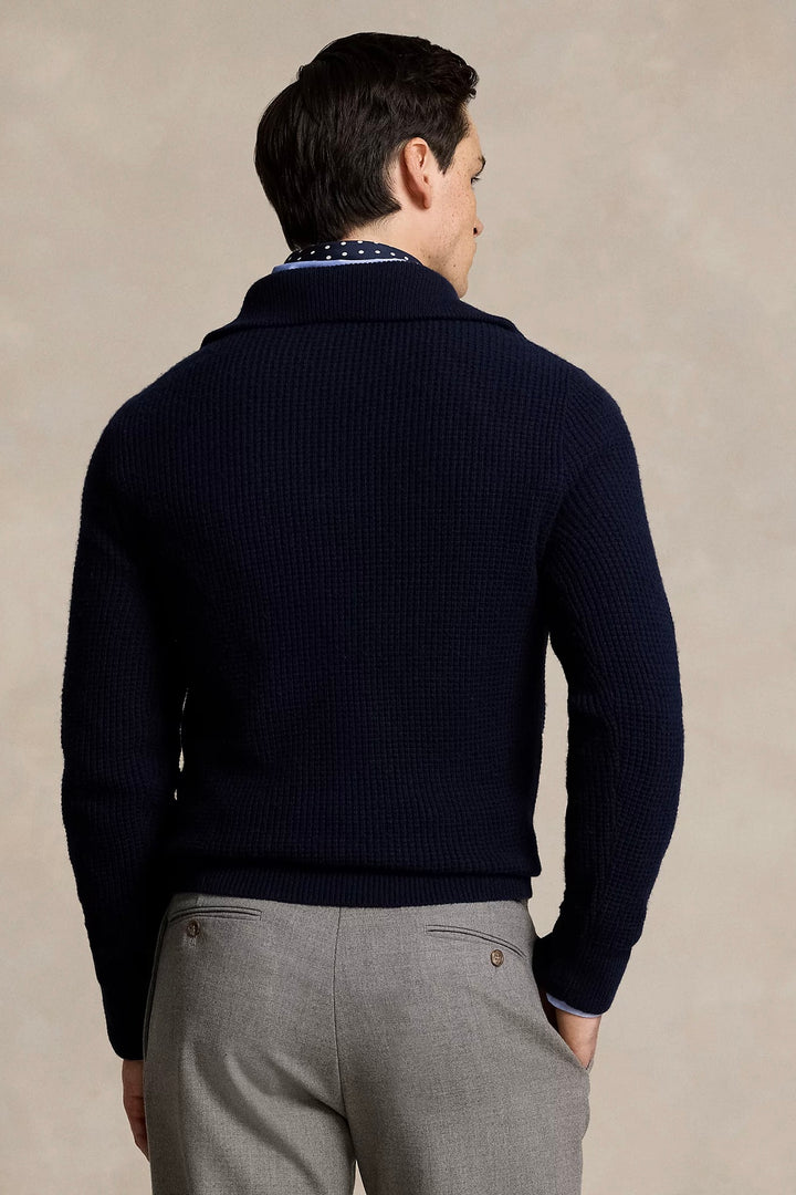POLO RALPH LAUREN Waffle Wool-Cotton Quarter-Zip Jumper Navy - Dale