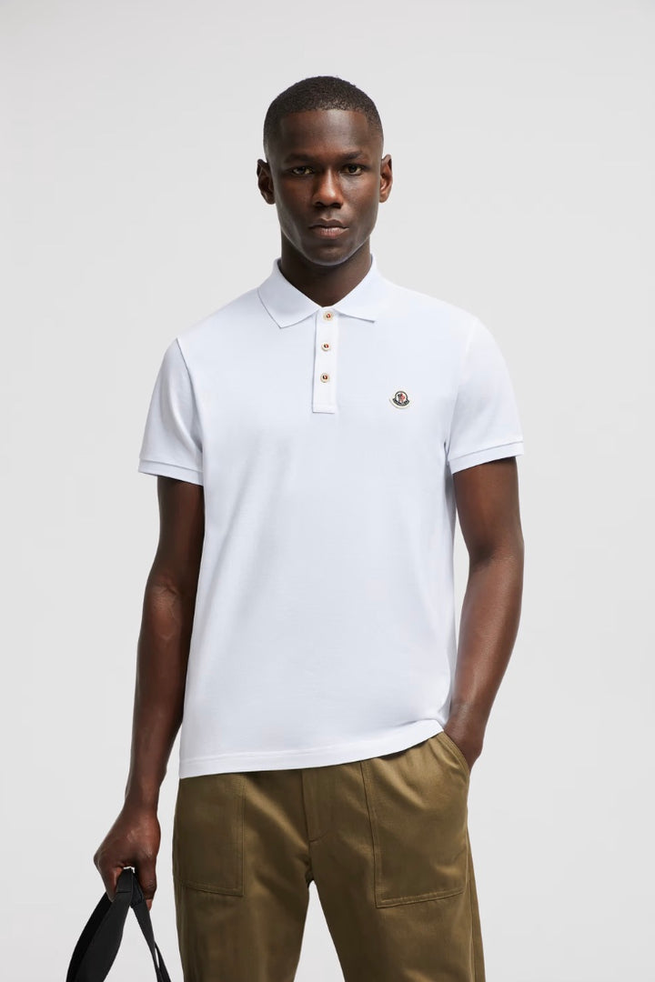 MONCLER Logo Patch Cotton Polo Shirt Bright White - Dale