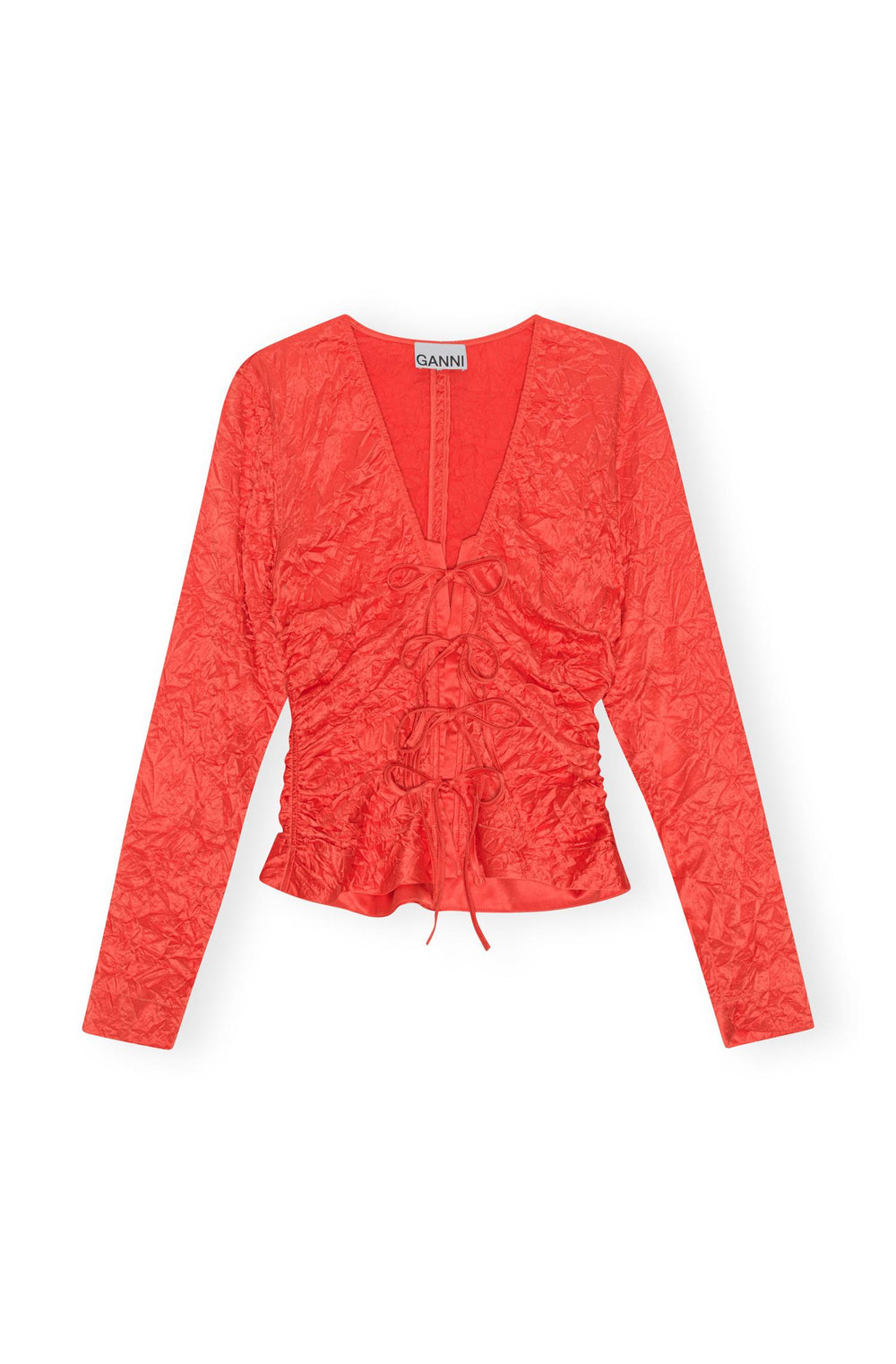 GANNI - Crinkled Satin V-neck Shirt - Dale