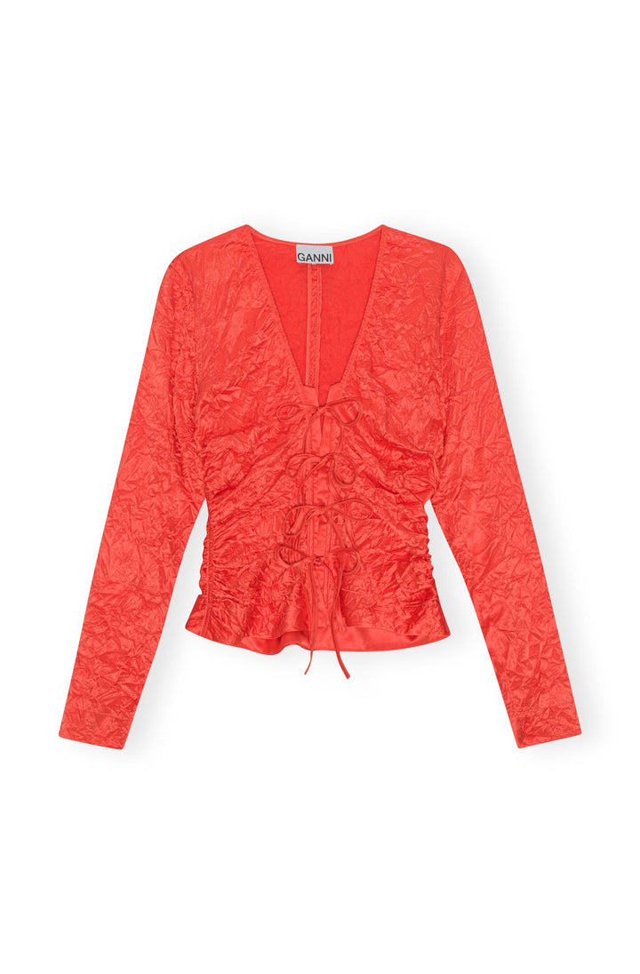 GANNI - Crinkled Satin V-neck Shirt - Dale
