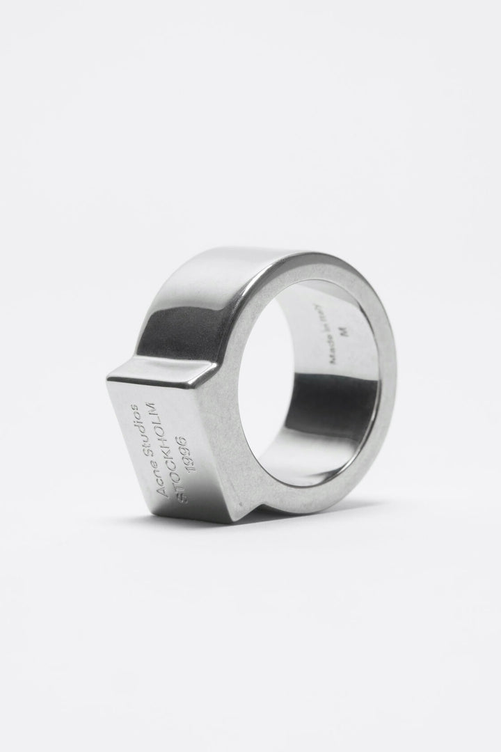 ACNE STUDIOS Logo Engraved Signet Ring Semi Matt Silver - Dale