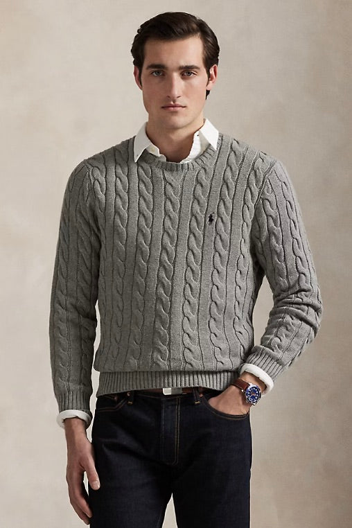 Cable-Knit Cotton Jumper Fawn Grey Heather