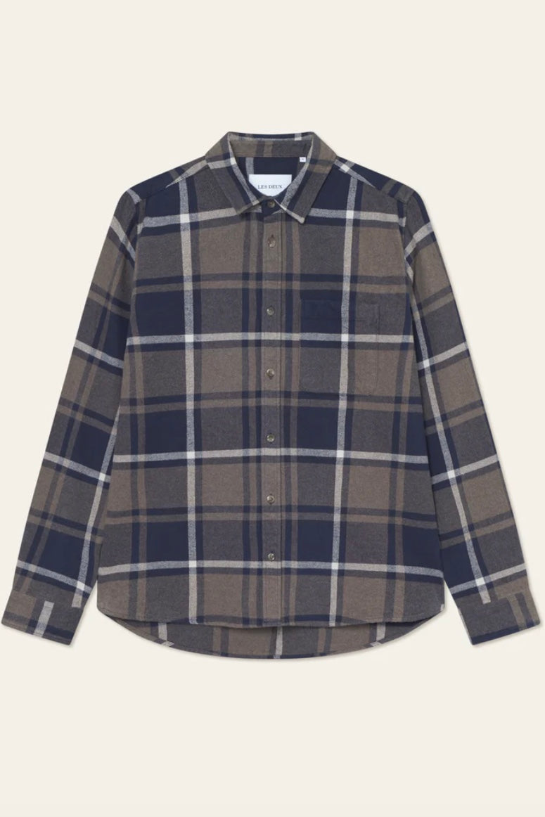 LES DEUX Jeremy Check Flannel Shirt Dark Navy - Dale