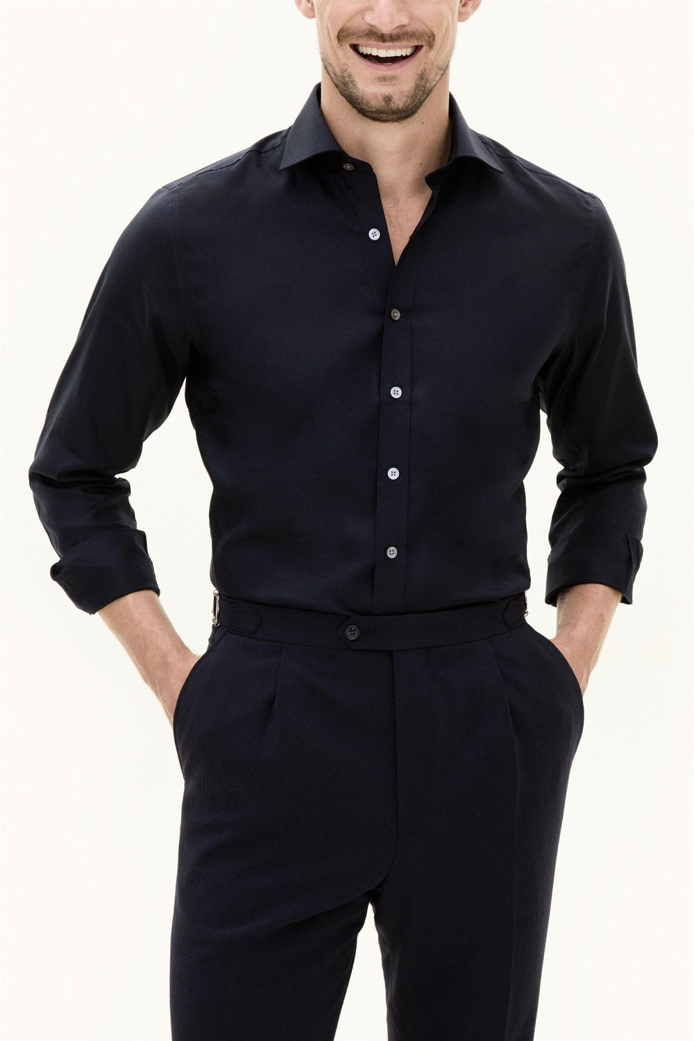 OSCAR JACOBSON Slim Fit Cut Away Non Iron Twill Navy - Dale