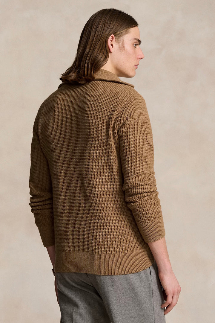POLO RALPH LAUREN Waffle Wool-Cotton Quarter-Zip Jumper Brown - Dale