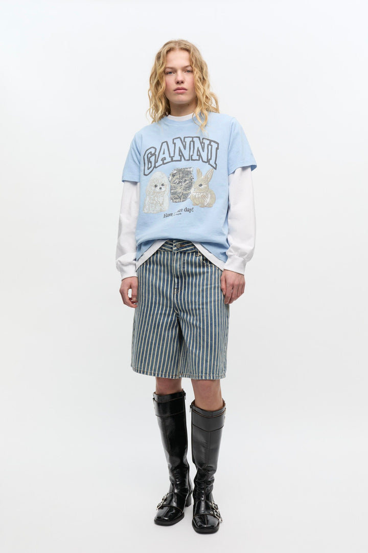 GANNI Striped Denim Shorts - Dale