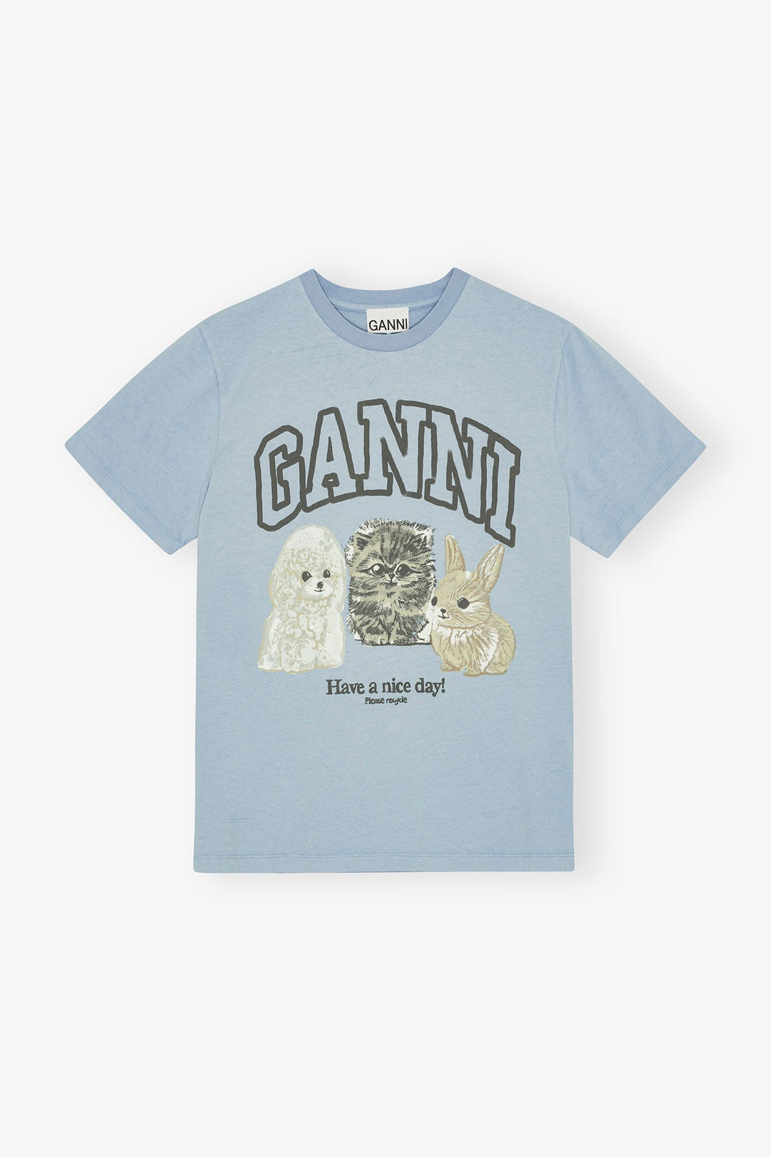 GANNI Basic Cotton Jersey Animals Relaxed T-shirt Chambray Blue - Dale