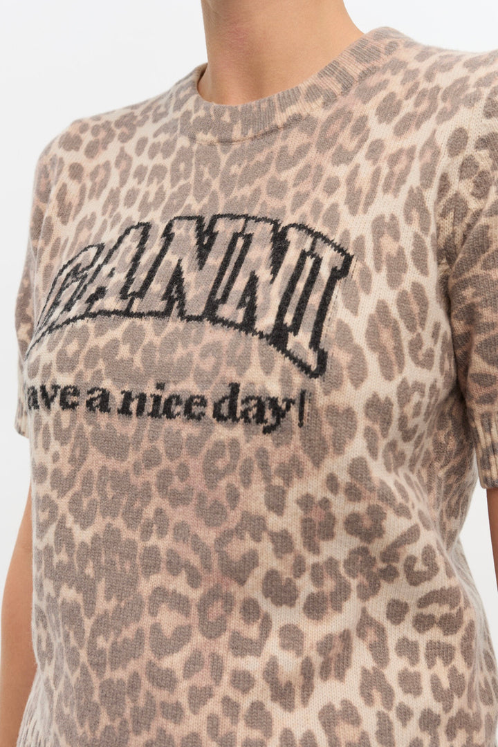 GANNI Wool Mix Printed Leopard T-shirt - Dale