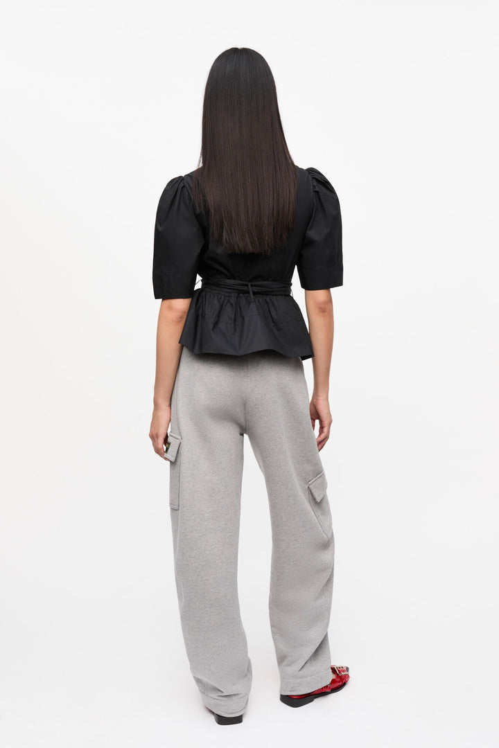 GANNI Washed Stretch Cotton Tie Strap Blouse Black - Dale