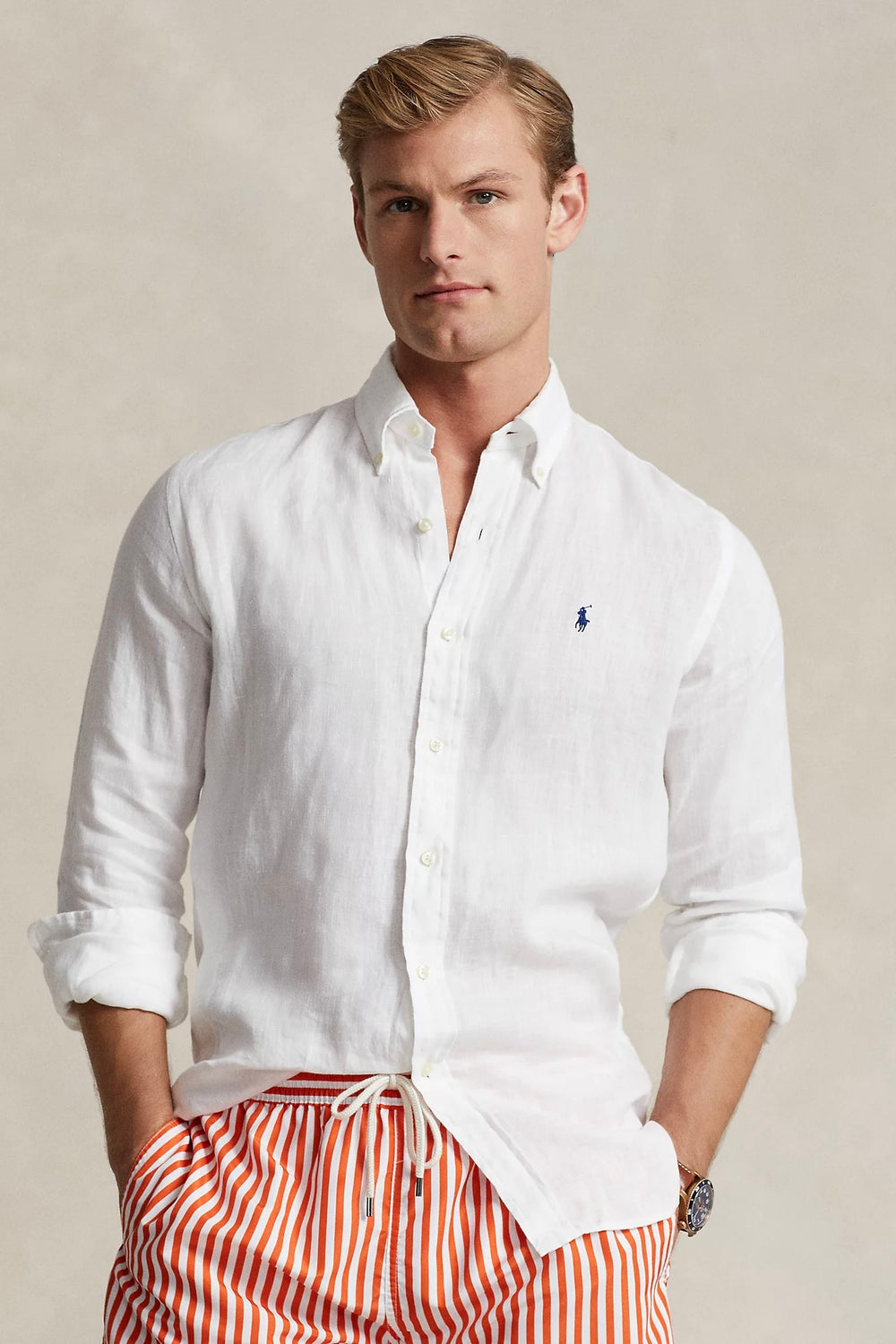 POLO RALPH LAUREN Custom Fit Linen Shirt White - Dale