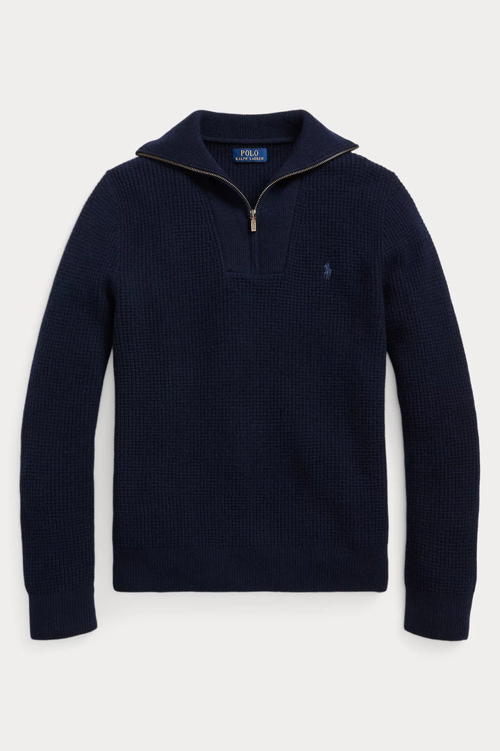 POLO RALPH LAUREN Waffle Wool-Cotton Quarter-Zip Jumper Navy - Dale
