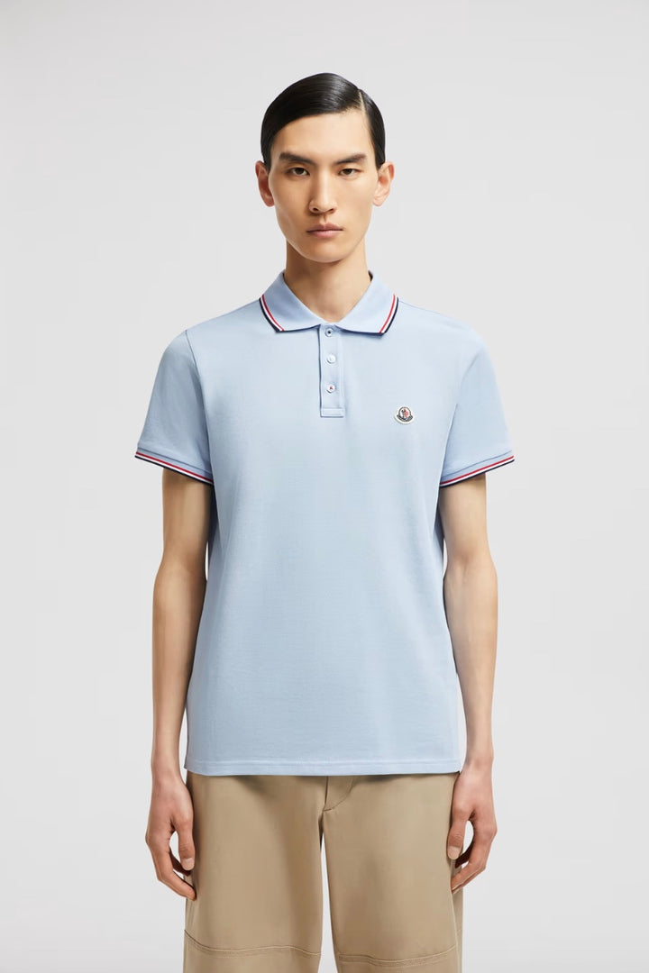 MONCLER Tricolor-Trimmed Piquet Polo Shirt Light Blue - Dale