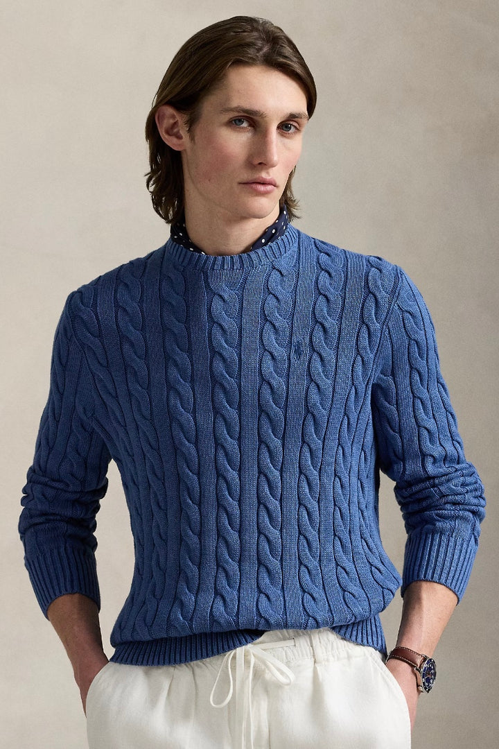 POLO RALPH LAUREN Cable-Knit Mineral-Dyed Cotton Sweater Navy - Dale