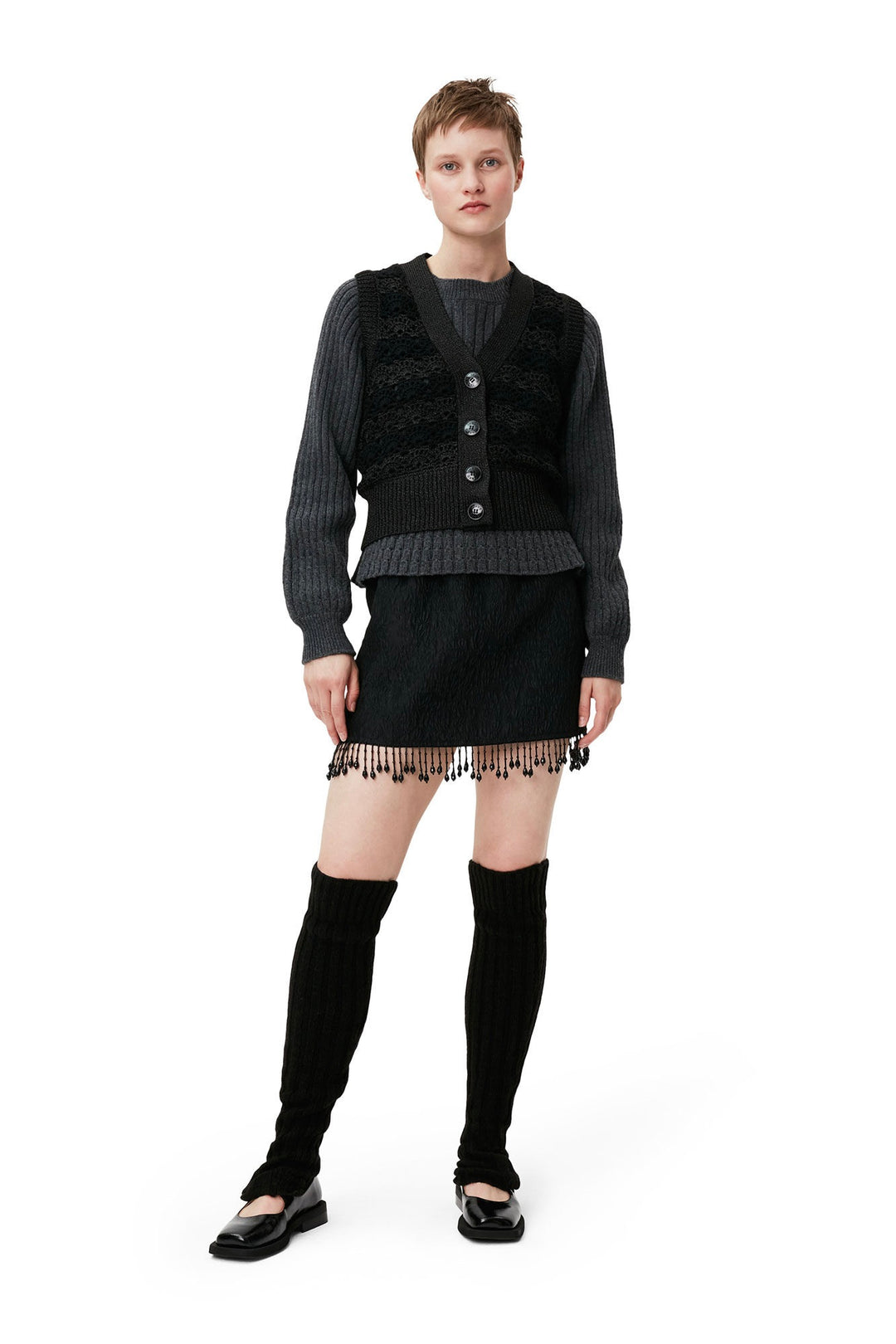 GANNI Jacquard Organza Bead Fringe Mini Skirt - Dale