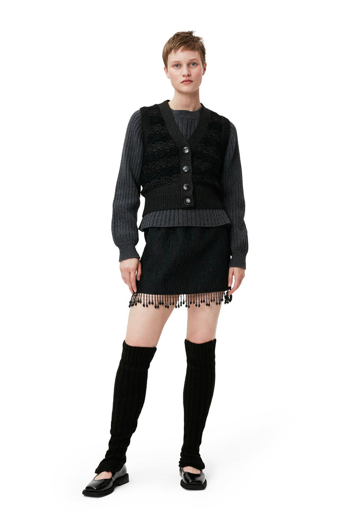 GANNI Jacquard Organza Bead Fringe Mini Skirt - Dale