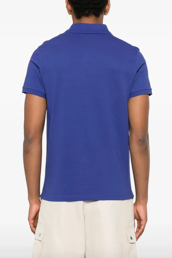 MONCLER Logo Patch Cotton Polo Shirt Blue - Dale