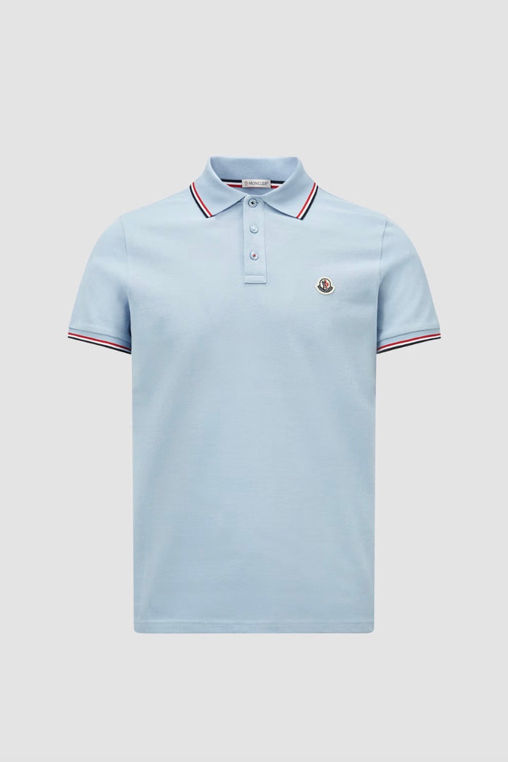 MONCLER Tricolor-Trimmed Piquet Polo Shirt Light Blue - Dale