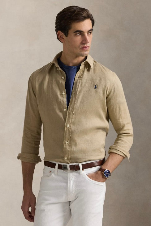 POLO RALPH LAUREN Custom Fit Linen Shirt Coastal Beige - Dale
