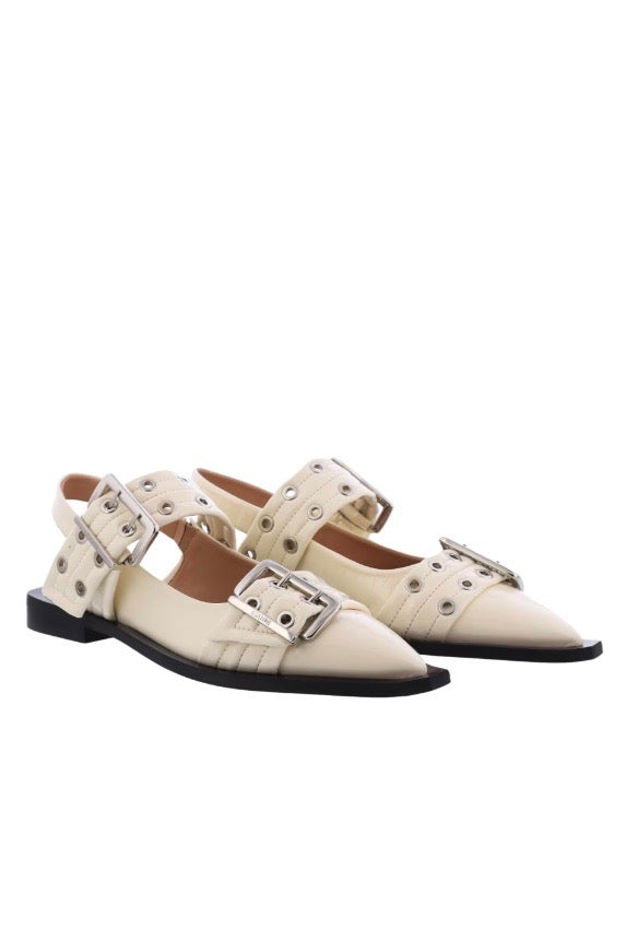 GANNI Feminine Buckle Ballerina Naplack Egret - Dale