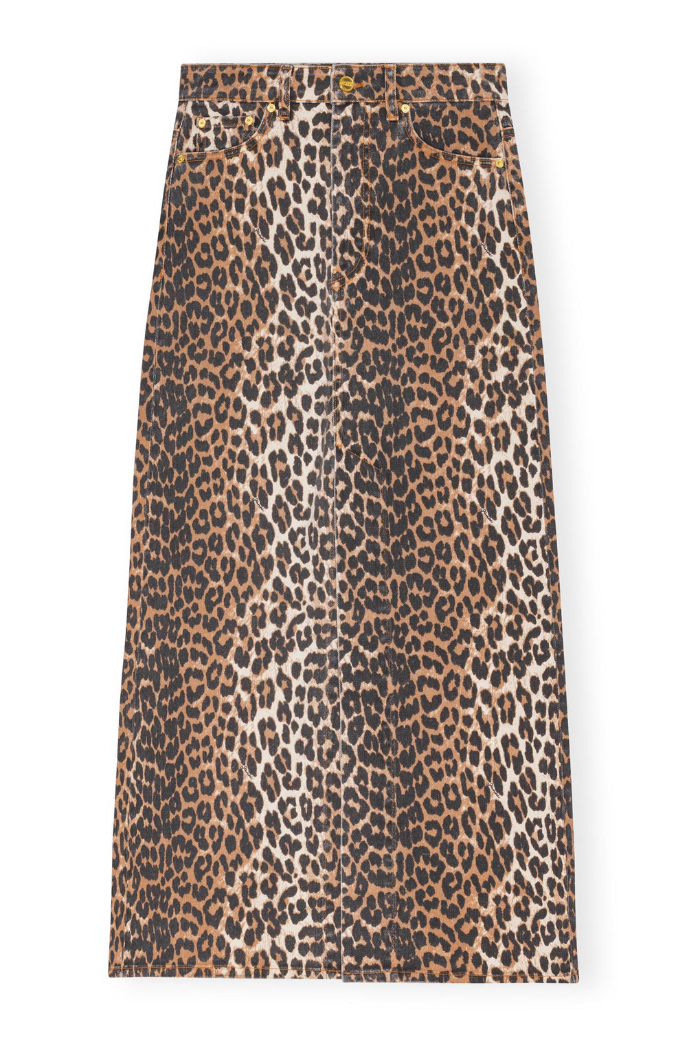GANNI Print Denim Maxi Slit Skirt - Dale