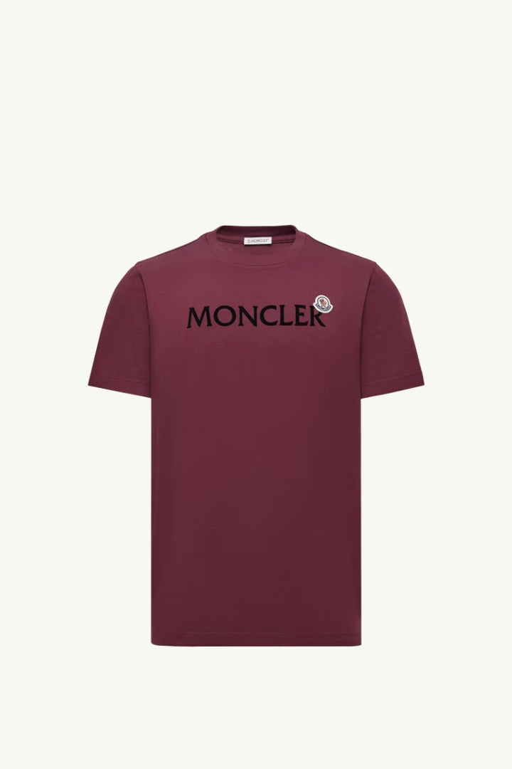 MONCLER Flocked Logo Cotton T-Shirt Burgundy - Dale