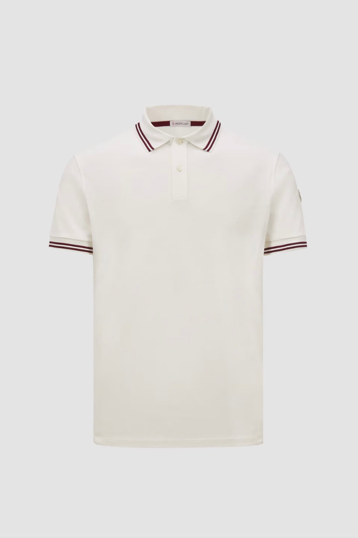 MONCLER Stripe Trim Piquet Polo Shirt White - Dale