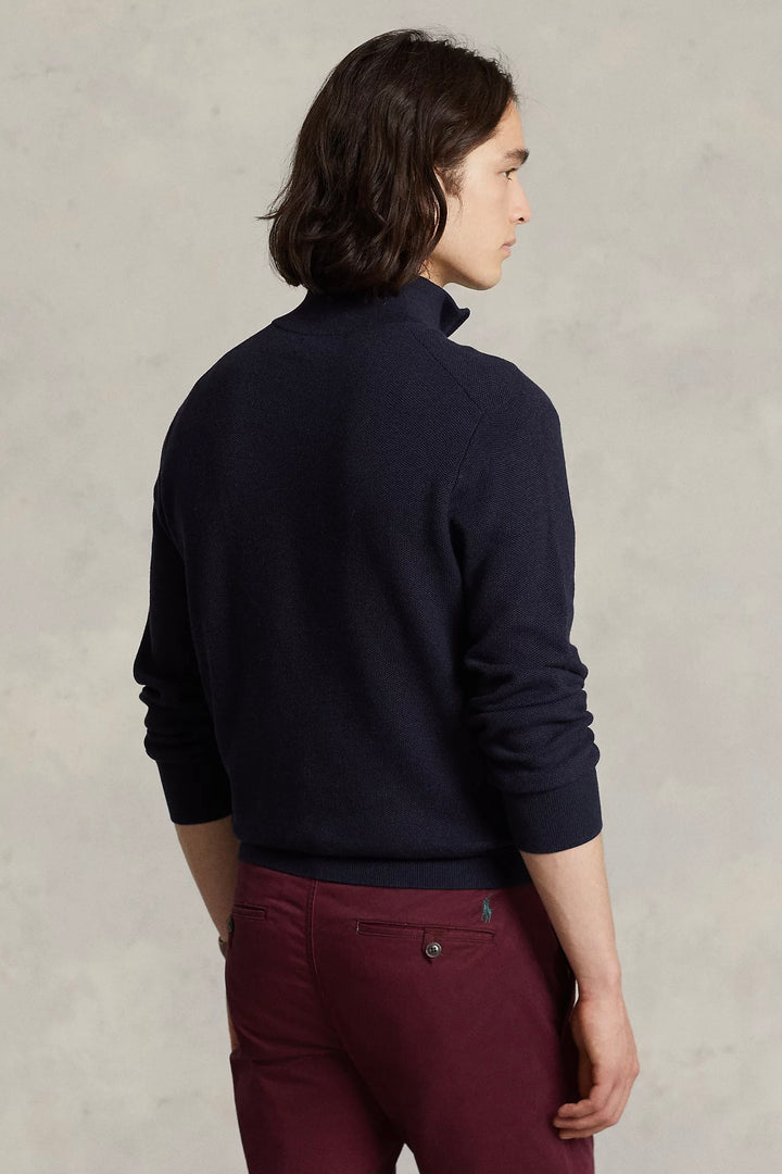 Mesh-Knit Cotton Quarter-Zip Jumper Navy Heather