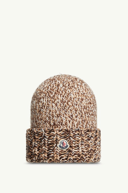 MONCLER Mouliné Wool Blend Beanie Medium Brown - Dale