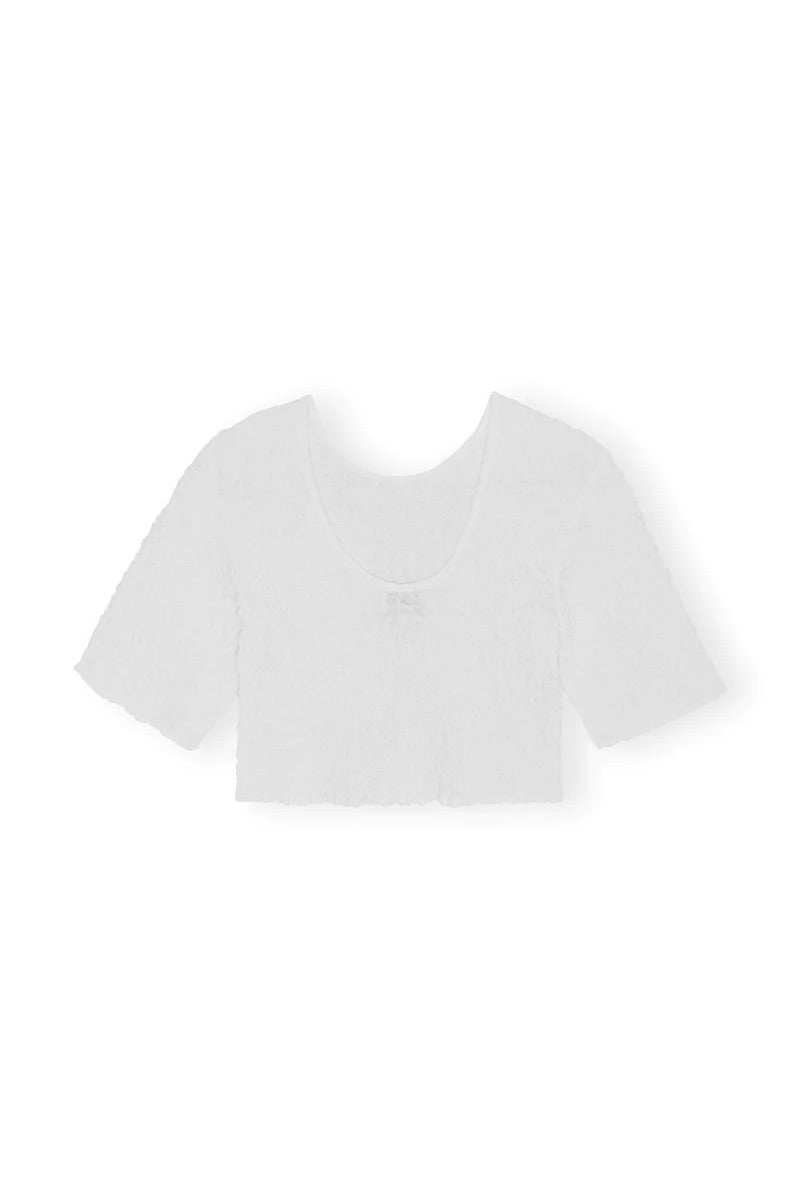 GANNI Cotton Poplin O-neck Cropped Smock Top - Dale